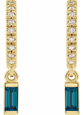 14K White Gold Natural London Blue Topaz & .08 CTW Natural Diamond French-Set Hoop Earrings