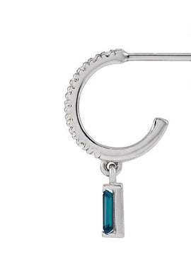 14K White Gold Natural London Blue Topaz & .08 CTW Natural Diamond French-Set Hoop Earrings