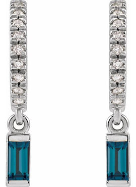 14K White Gold Natural London Blue Topaz & .08 CTW Natural Diamond French-Set Hoop Earrings