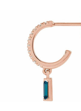 14K White Gold Natural London Blue Topaz & .08 CTW Natural Diamond French-Set Hoop Earrings