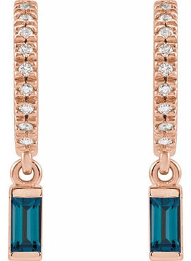 14K White Gold Natural London Blue Topaz & .08 CTW Natural Diamond French-Set Hoop Earrings