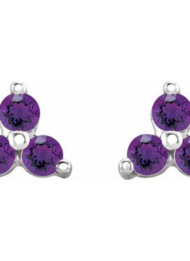 14K White Gold Natural Mozambique Three Stone Earrings