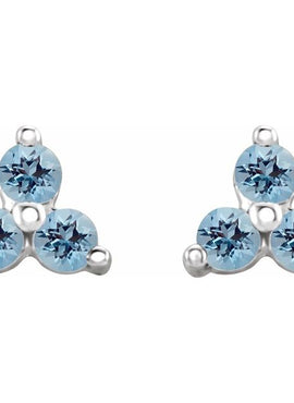 14K White Gold Natural Mozambique Three Stone Earrings