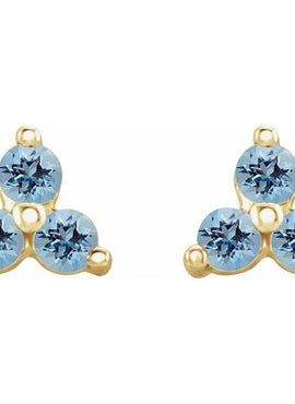 14K White Gold Natural Mozambique Three Stone Earrings