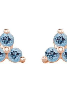 14K White Gold Natural Mozambique Three Stone Earrings