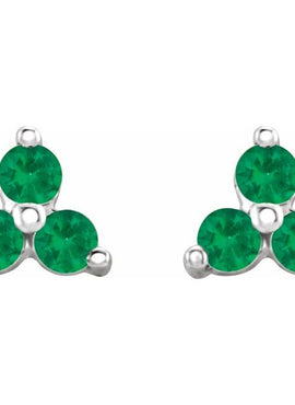 14K White Gold Natural Mozambique Three Stone Earrings