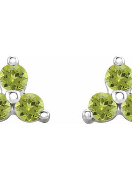 14K White Gold Natural Mozambique Three Stone Earrings