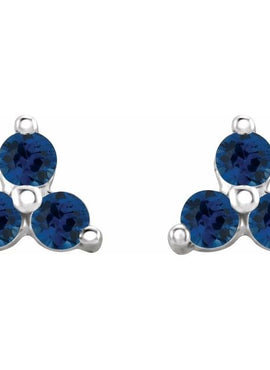 14K White Gold Natural Mozambique Three Stone Earrings