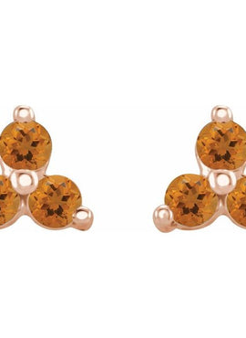 14K White Gold Natural Mozambique Three Stone Earrings