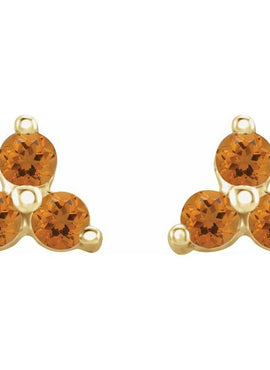14K White Gold Natural Mozambique Three Stone Earrings