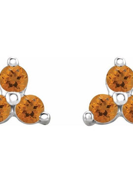14K White Gold Natural Mozambique Three Stone Earrings