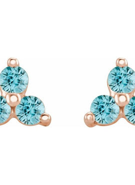 14K White Gold Natural Mozambique Three Stone Earrings