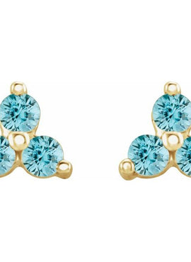 14K White Gold Natural Mozambique Three Stone Earrings