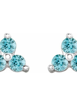14K White Gold Natural Mozambique Three Stone Earrings
