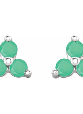 14K White Gold Natural Mozambique Three Stone Earrings