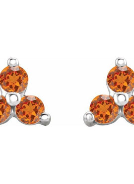 14K White Gold Natural Mozambique Three Stone Earrings