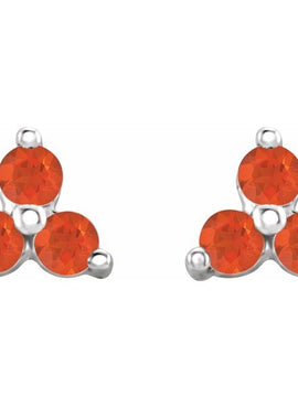 14K White Gold Natural Mozambique Three Stone Earrings
