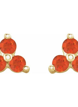 14K White Gold Natural Mozambique Three Stone Earrings