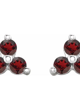 14K White Gold Natural Mozambique Three Stone Earrings