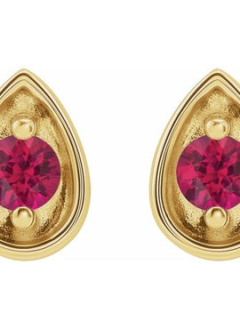 14K White Gold 2 mm Natural Ruby Teardrop Earrings