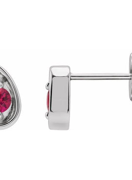 14K White Gold 2 mm Natural Ruby Teardrop Earrings