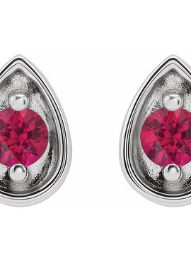 14K White Gold 2 mm Natural Ruby Teardrop Earrings