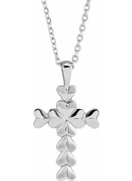 Platinum 20.76x11.43 mm Heart Cross Pendant