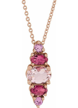 14K Yellow Gold Natural Blue Multi-Gemstone Bar Pendant