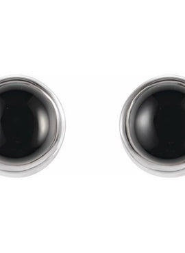 14K White Gold Natural Turquoise Bezel-Set Earrings