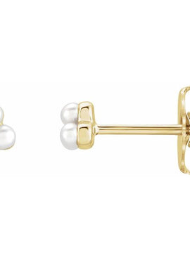 14K Yellow Gold Cultured White Freshwater Pearl Cluster Earrings