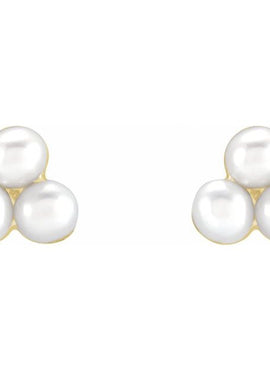 14K Yellow Gold Cultured White Freshwater Pearl Cluster Earrings