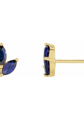 14K Yellow Gold Natural Blue Sapphire Cluster Earrings