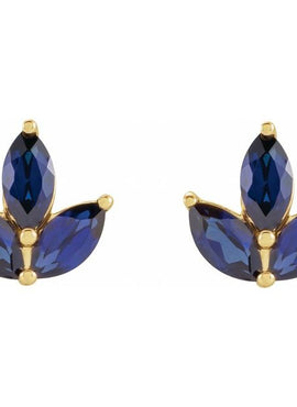 14K Yellow Gold Natural Blue Sapphire Cluster Earrings