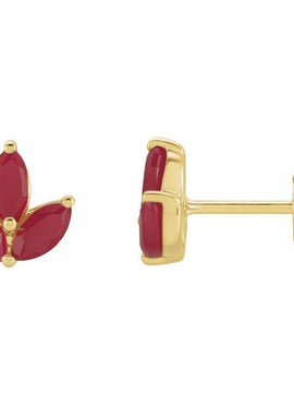 14K Yellow Gold Natural Blue Sapphire Cluster Earrings