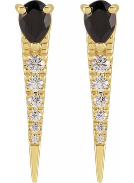 14K Yellow Gold Natural Emerald & 1/8 CTW Natural Diamond Spike Earrings