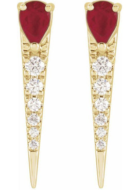14K Yellow Gold Natural Emerald & 1/8 CTW Natural Diamond Spike Earrings
