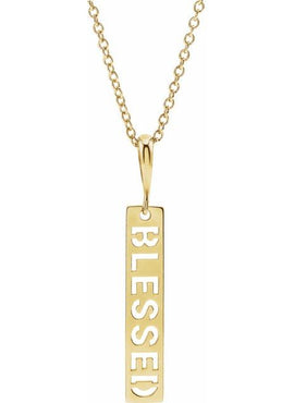 14K Yellow Gold 27.2x4 mm Blessed Bar Pendant