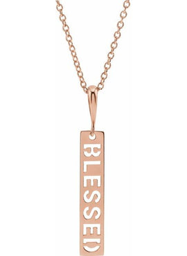 14K Yellow Gold 27.2x4 mm Blessed Bar Pendant
