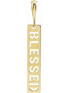 14K Yellow Gold 27.2x4 mm Blessed Bar Pendant