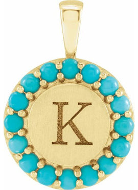 Platinum Natural Turquoise Engravable Halo-Style Pendant