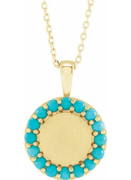 Platinum Natural Turquoise Engravable Halo-Style Pendant