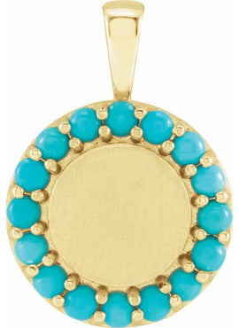 Platinum Natural Turquoise Engravable Halo-Style Pendant