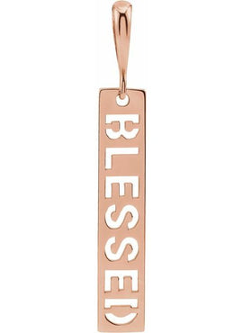 14K Yellow Gold 27.2x4 mm Blessed Bar Pendant