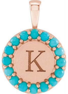 Platinum Natural Turquoise Engravable Halo-Style Pendant