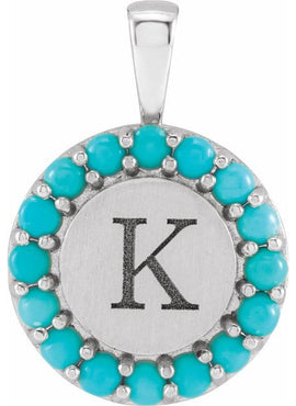 Platinum Natural Turquoise Engravable Halo-Style Pendant