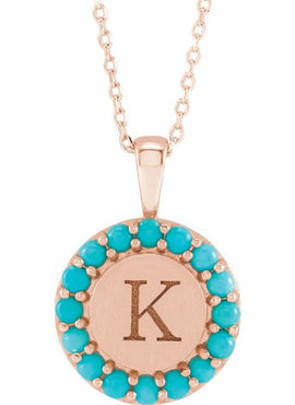 Platinum Natural Turquoise Engravable Halo-Style Pendant