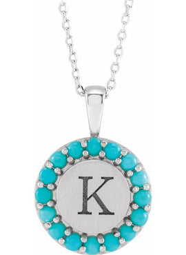 Platinum Natural Turquoise Engravable Halo-Style Pendant
