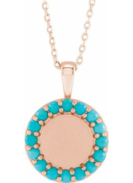 Platinum Natural Turquoise Engravable Halo-Style Pendant