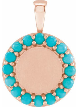 Platinum Natural Turquoise Engravable Halo-Style Pendant