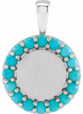 Platinum Natural Turquoise Engravable Halo-Style Pendant